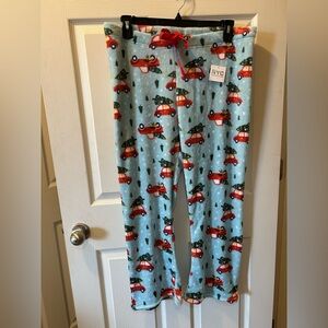 NYC Underground 1X Plus Blue Pajama Bottoms w/Red Car & Christmas Tree Print NWT